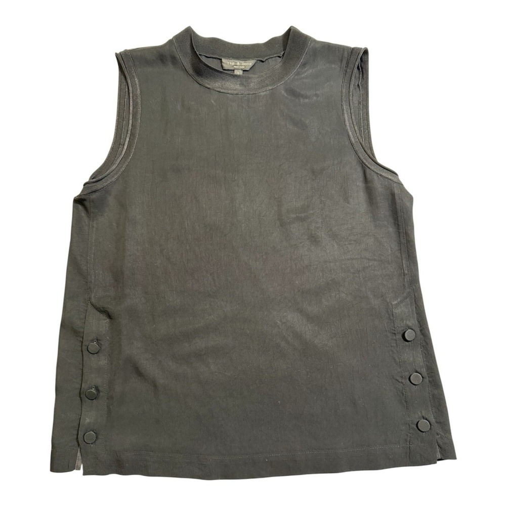 Rag & Bone Black Silk Blend Side Button Sleeveless Top Crew Neck Size S‎ - Picture 3 of 6